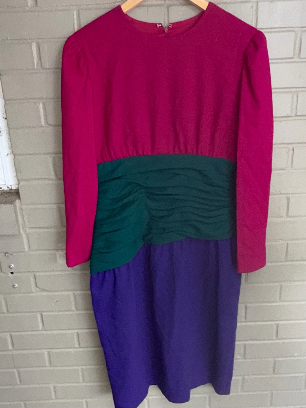 Vintage 1980s Diane Dickinson Wool Colorblock Midi Dress Size 10